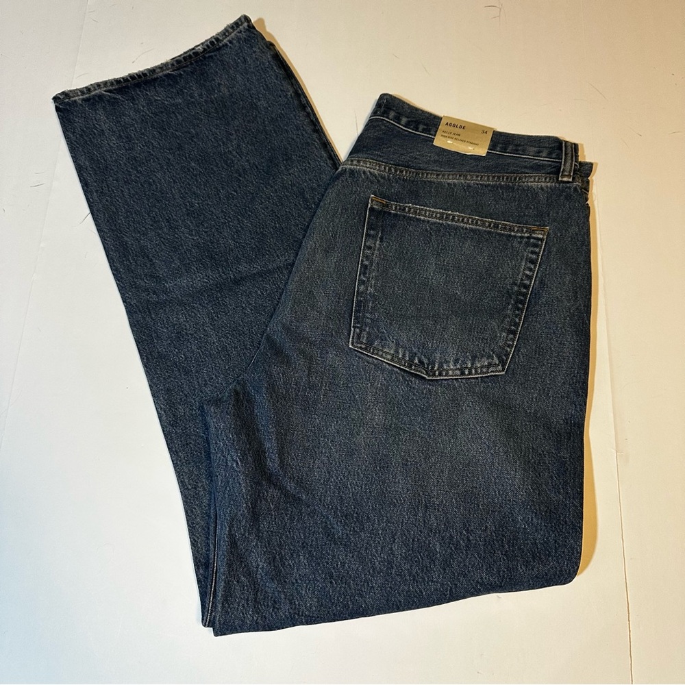 AGOLDE Kelly Jeans High Rise Relaxed Straight Button Fly Sz 34 Essence Blue NWT